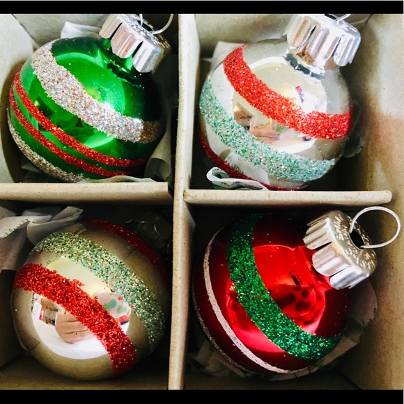 20 Radko Xmas Glass Ball Ornaments Glitter Stripes - Picture 8 of 9